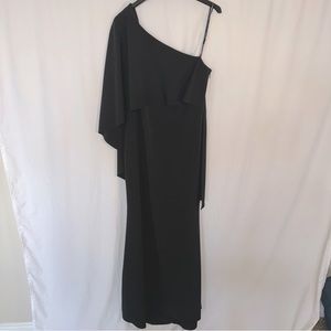 Vince Camuto One-Shoulder Black Gown with Cape